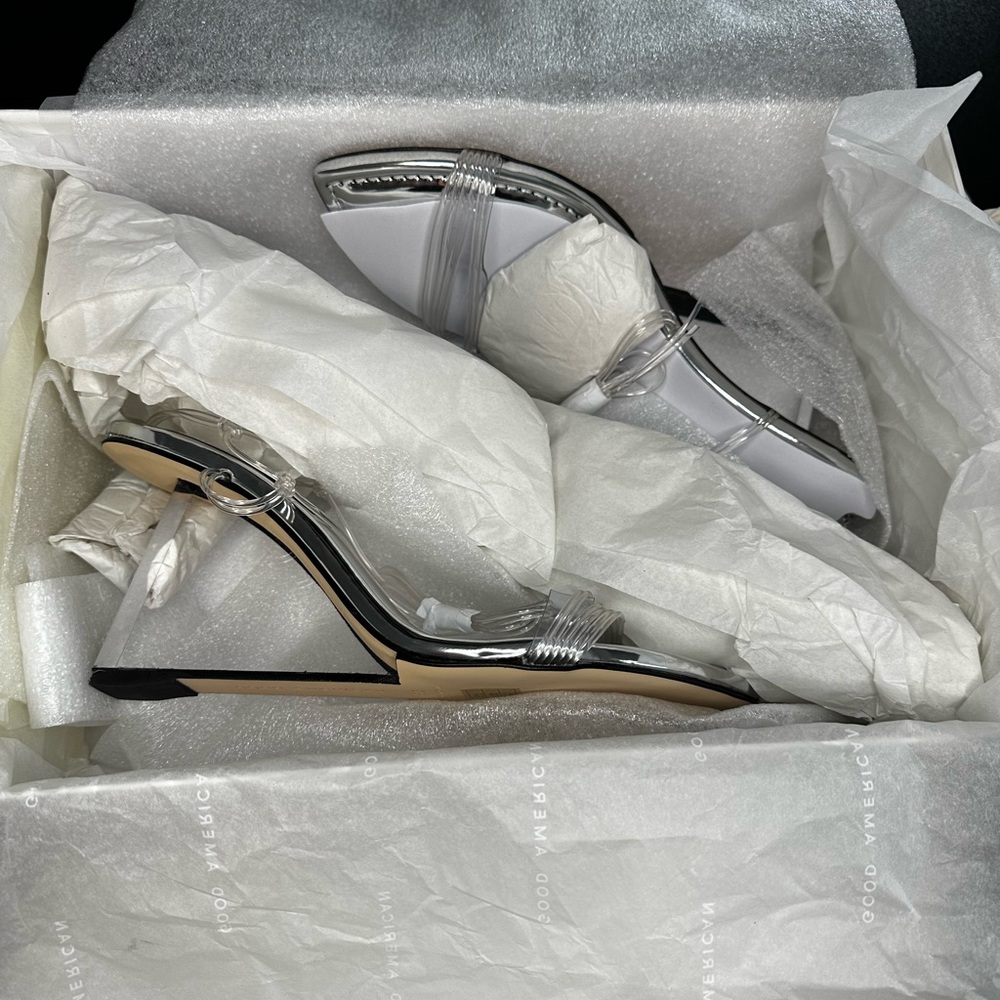 Good American Ciner F*cking Rella Silver Wedges Size 8.5 - Picture 5 of 7
